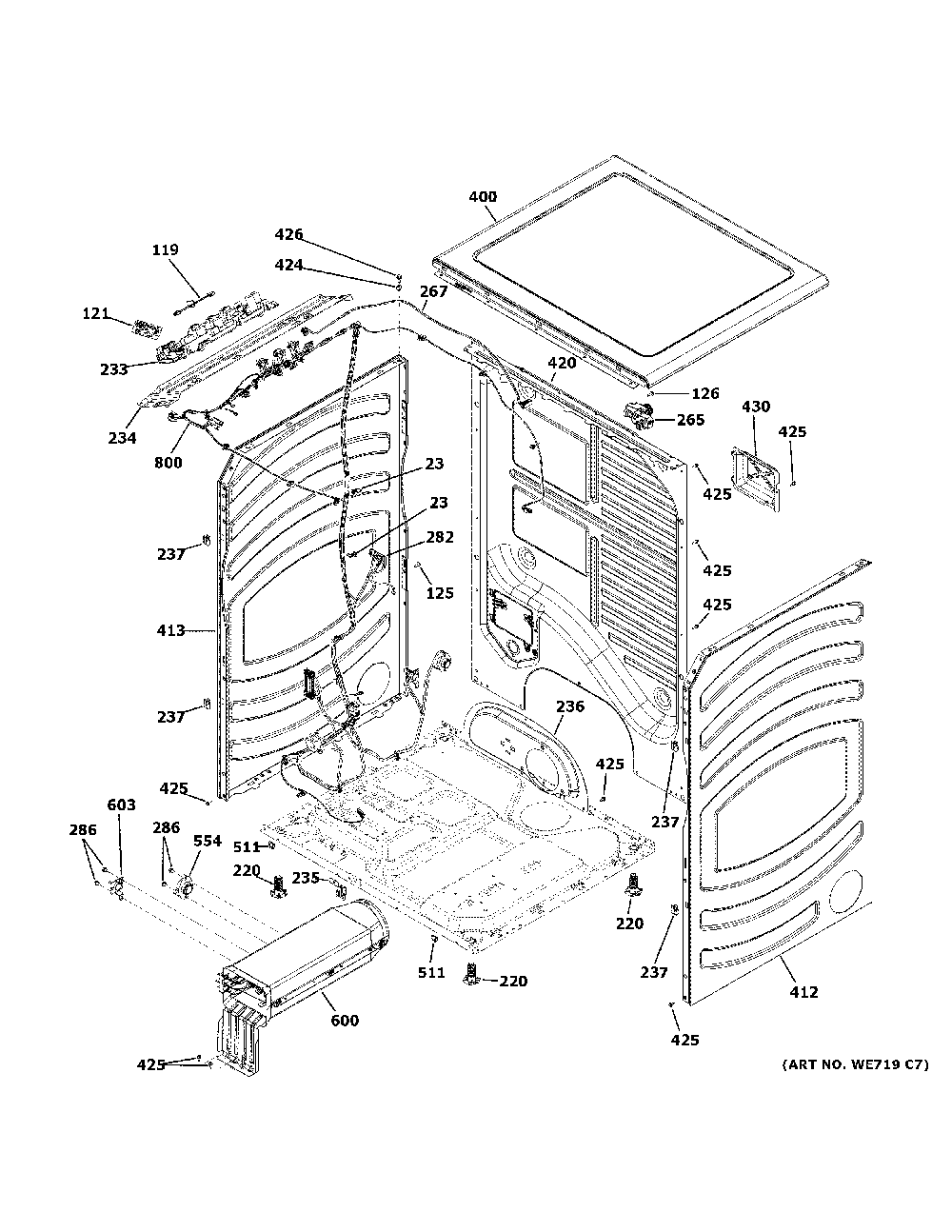 Cabinet & top panel Diagram and Parts List for GFD65ESPN0SN  General Electric Dryer