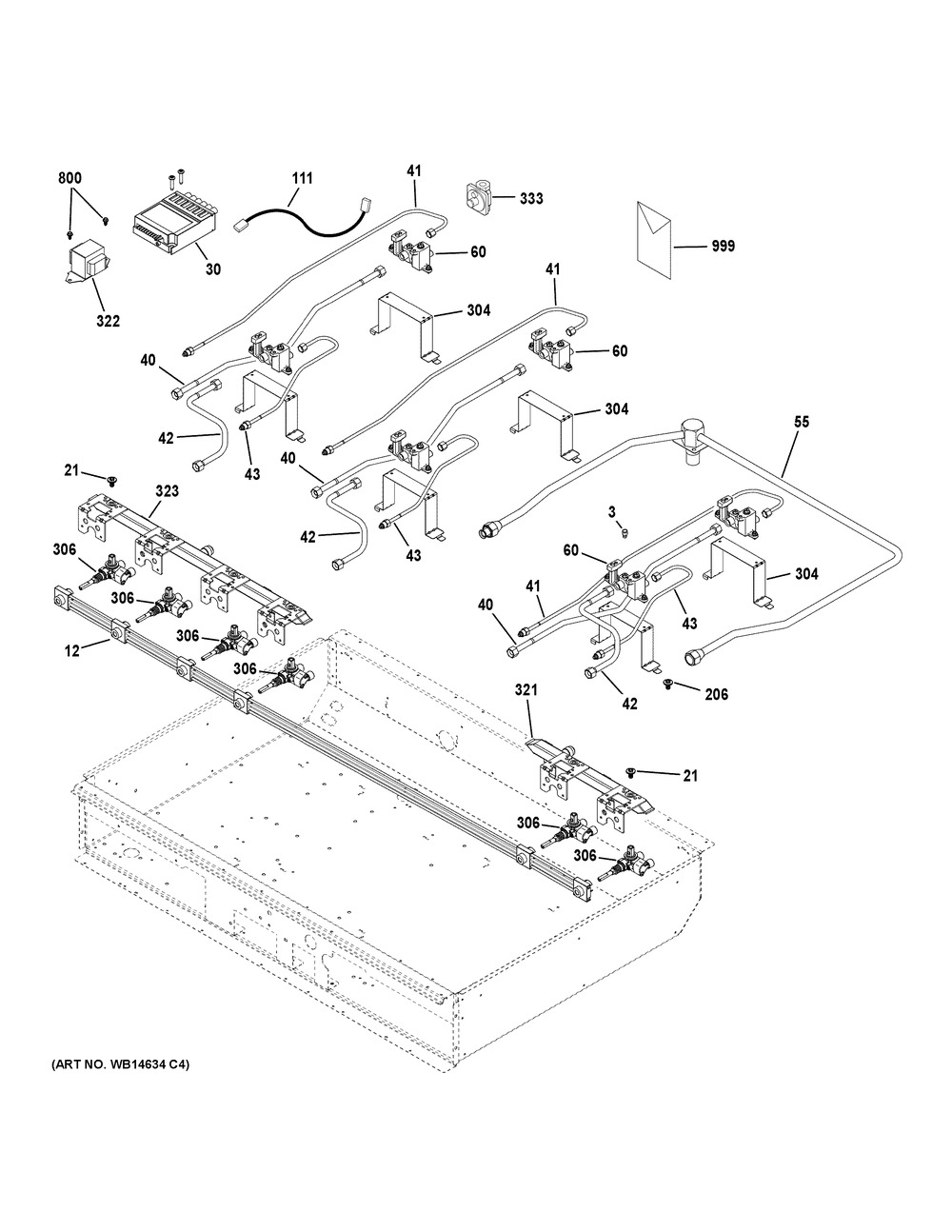 Gas & Burner Parts Diagram and Parts List for CGU366P2M1S1  General Electric Cooktop