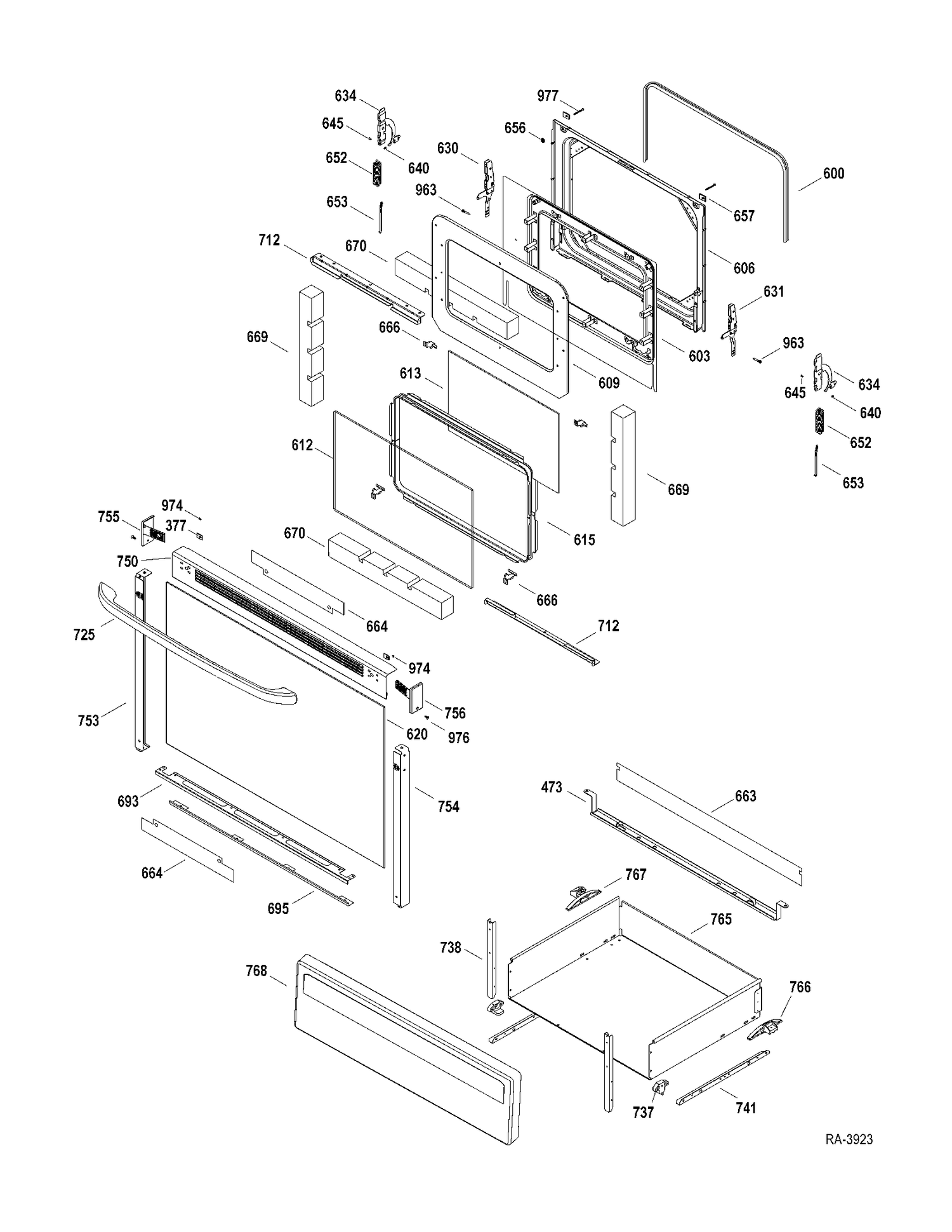 DOOR PARTS Diagram and Parts List for JCBP24DM2WW  General Electric Range