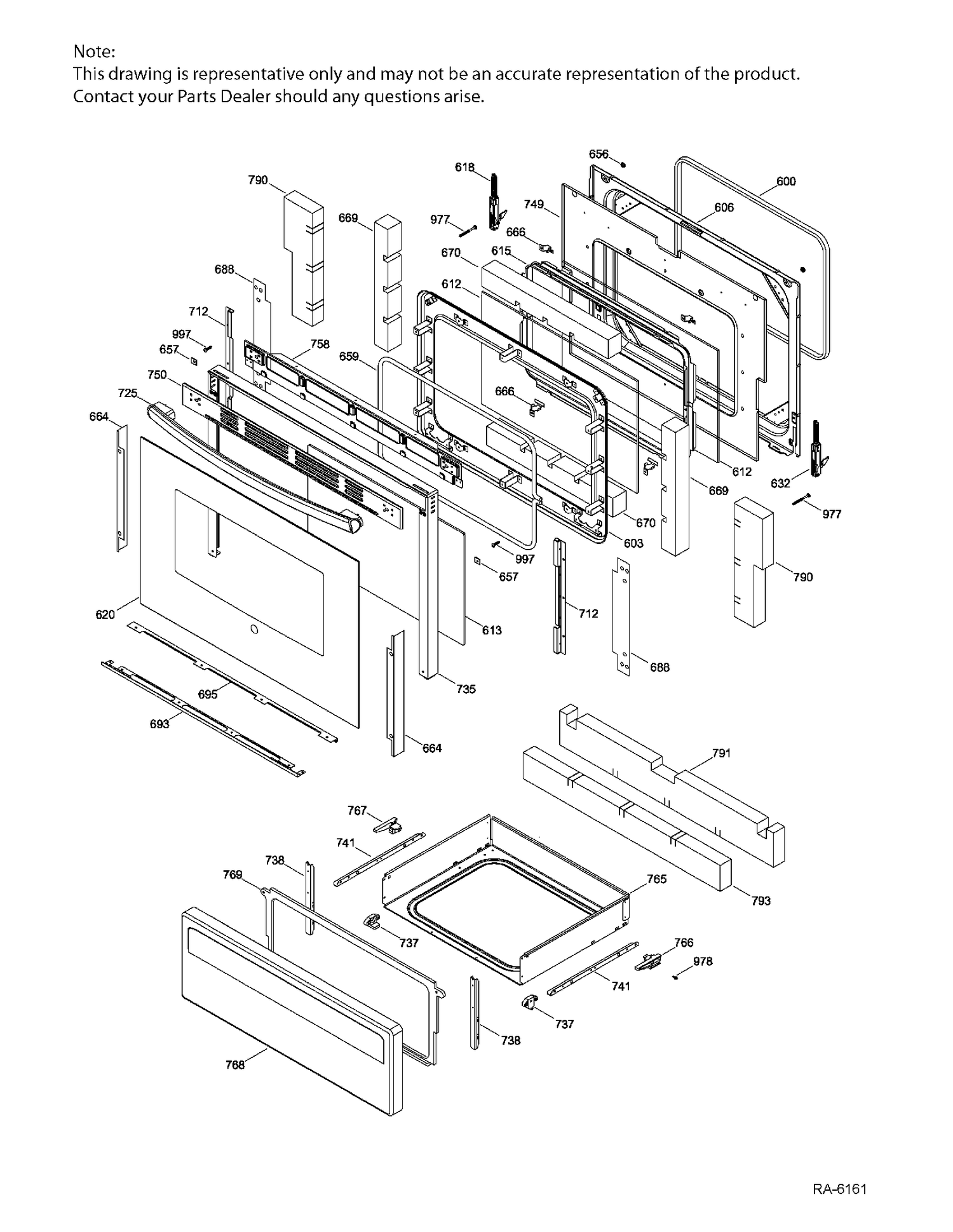 DOOR & DRAWER PARTS Diagram and Parts List for JCB840DK1WW  General Electric Range