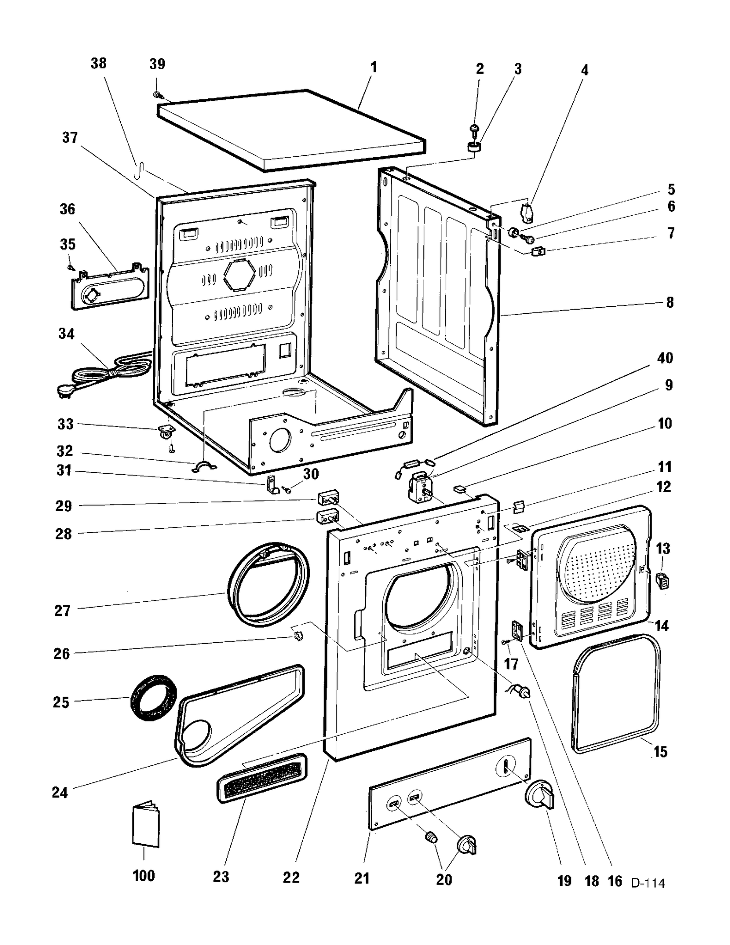 CABINET Diagram and Parts List for CDM2000RW449  General Electric Dryer