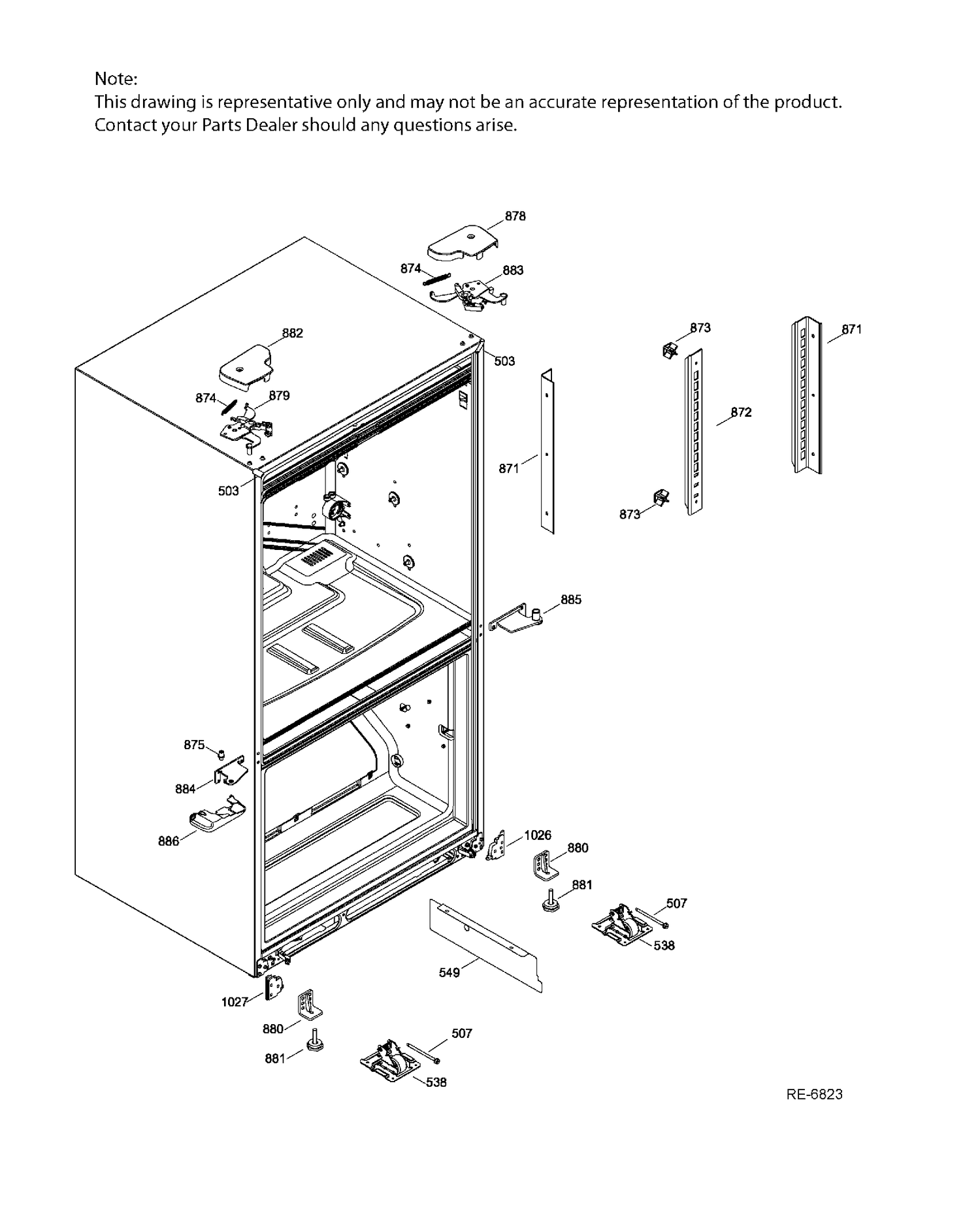 PARTS HINGE FRIDGE Diagram and Parts List for GFMS5HFFBSS  General Electric Refrigerator