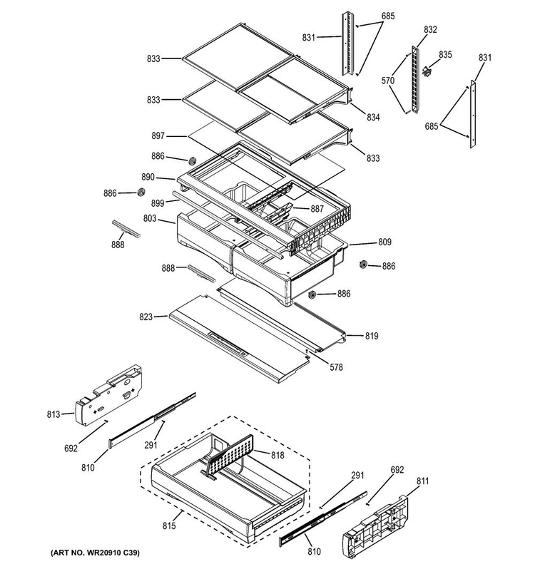 Fresh Food Shelves Diagram and Parts List for DFE28JSKBSS  General Electric Refrigerator
