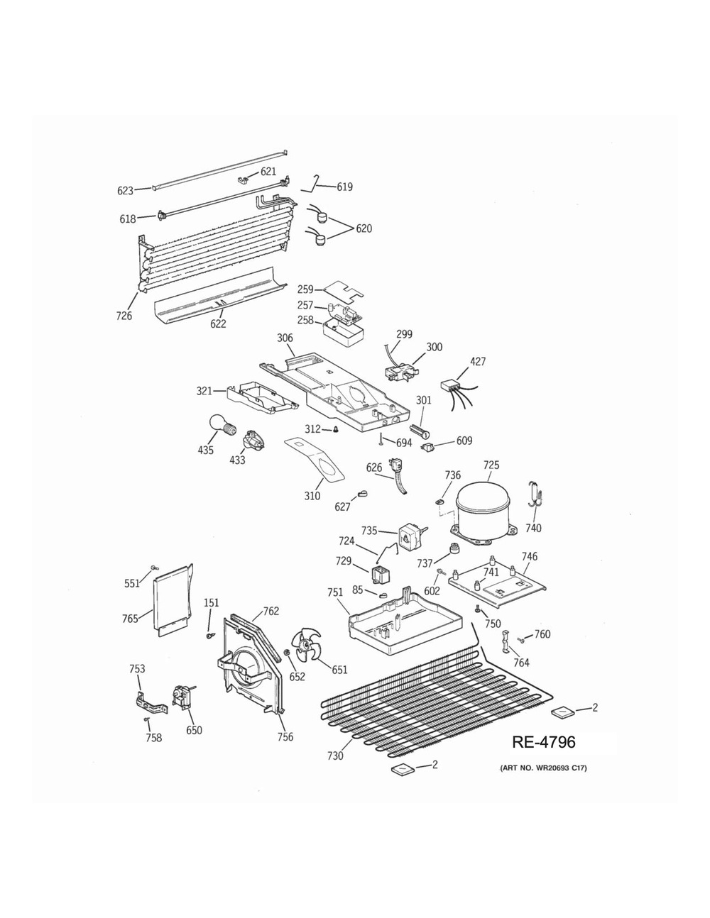 Unit Parts Diagram and Parts List for GTR12BAXLWW  General Electric Dryer