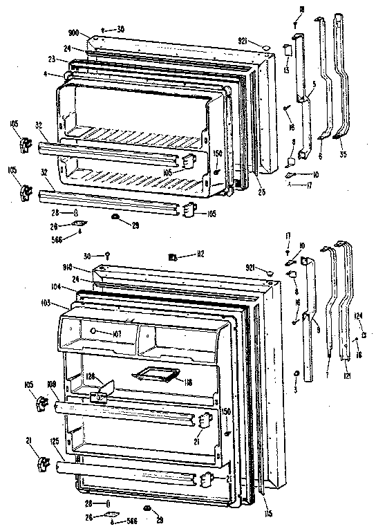 Doors Diagram and Parts List for TBX18LKB  General Electric Refrigerator