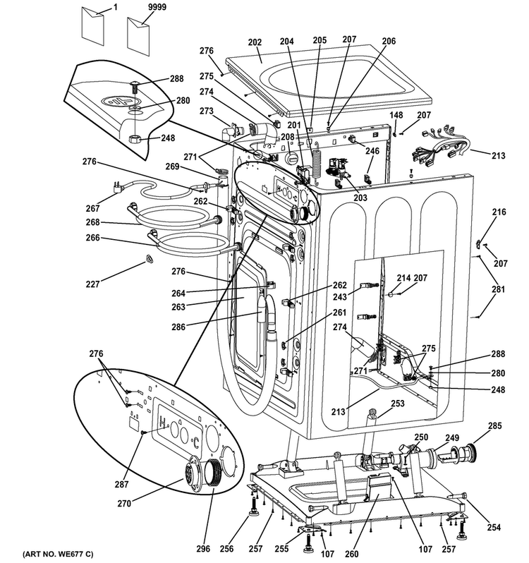 Cabinet & Top Panel Diagram and Parts List for GFWN1200D1WW  General Electric Washer