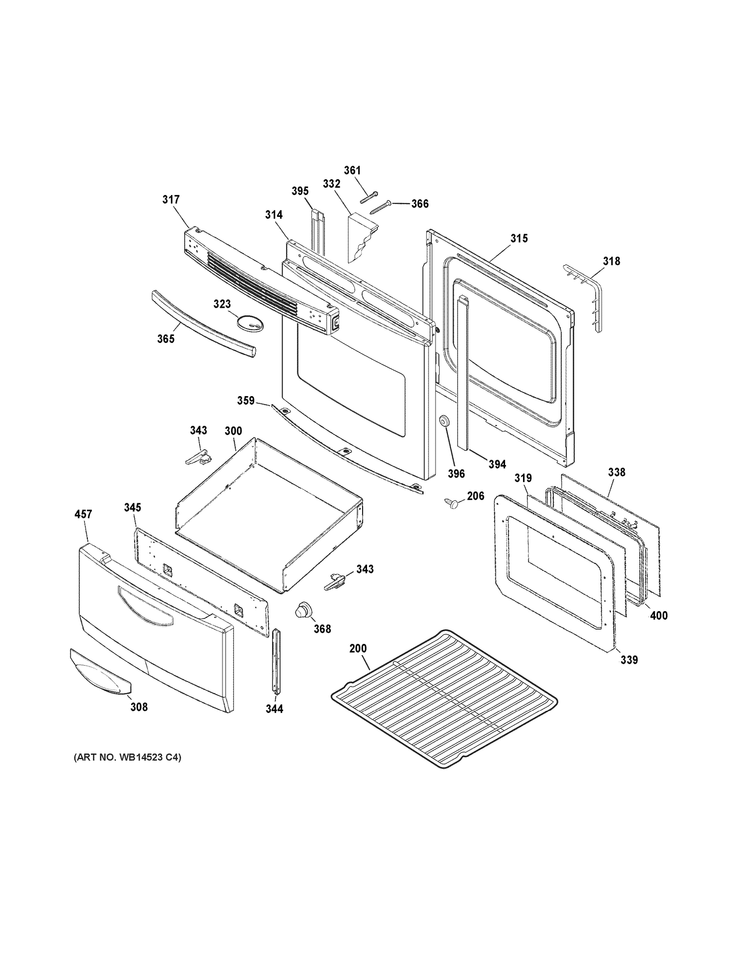 DOOR & DRAWER PARTS Diagram and Parts List for JA624RN3SS  General Electric Range