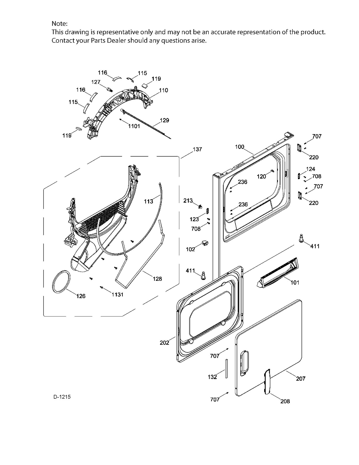 FRONT PANEL AND DOOR Diagram and Parts List for GTX18GSMJ1WW  General Electric Dryer