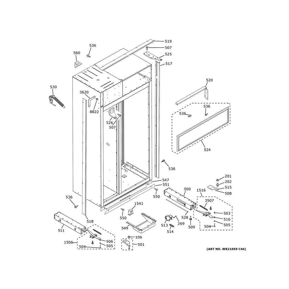 Case Parts Diagram and Parts List for CSB48YP2NMS1  General Electric Refrigerator