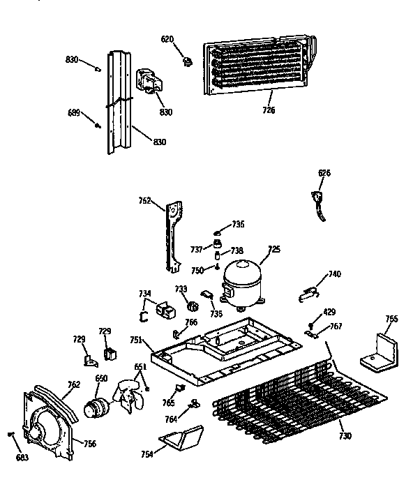 Unit Diagram and Parts List for TBX18JATJRWH  General Electric Refrigerator