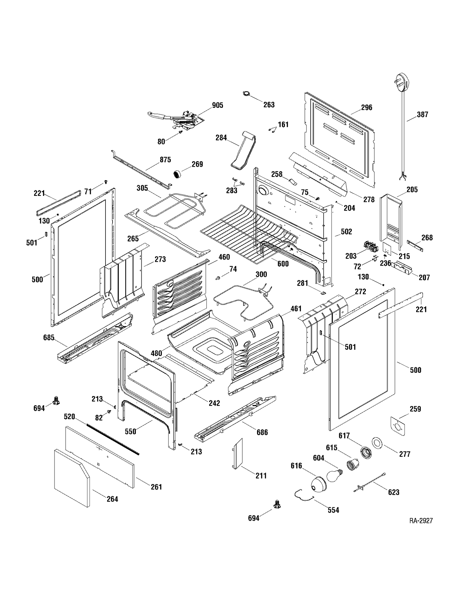 BODY PARTS Diagram and Parts List for RCB787DN1WW  General Electric Range