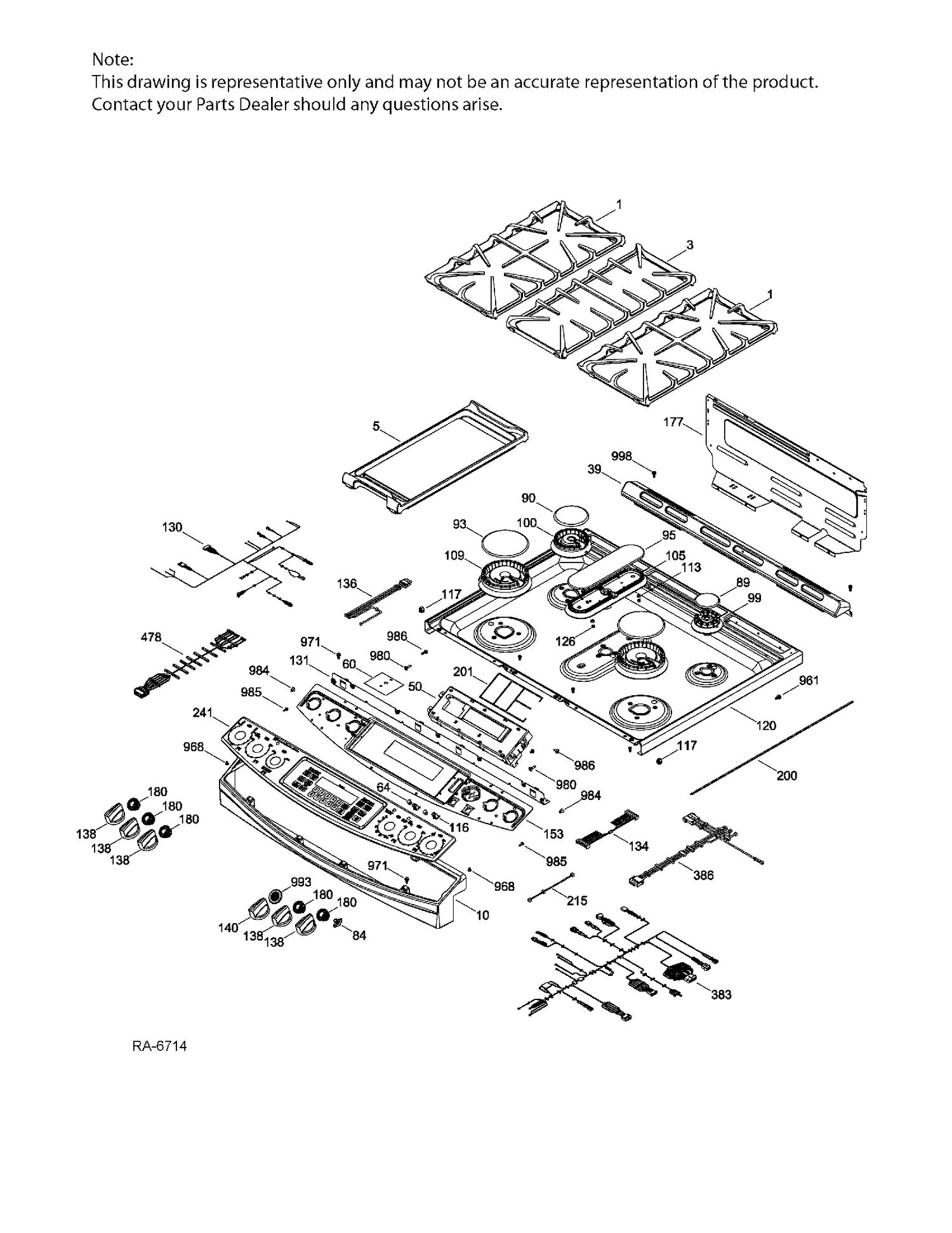 CONTROL PANEL & COOKTOP Diagram and Parts List for PC2S910SEF4SS  General Electric Range