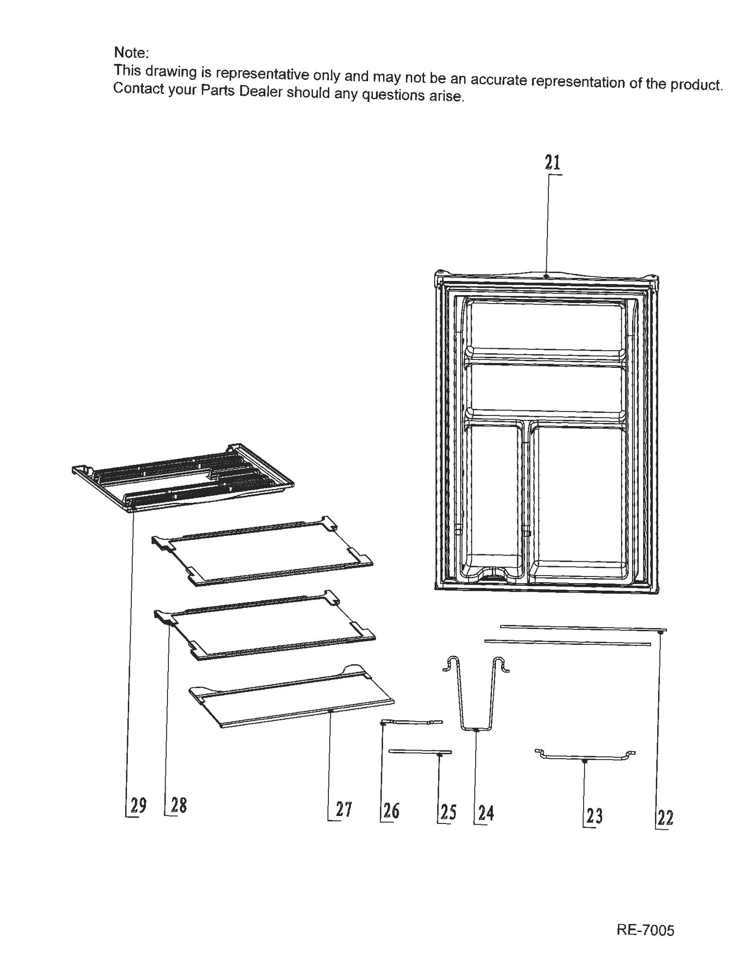 DOOR & SHELVES Diagram and Parts List for HC45SG42SB  General Electric Refrigerator