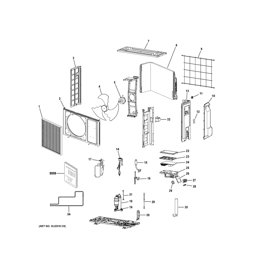 Room Air Conditioner Diagram and Parts List for 1G18ED2BEA1  General Electric Air Conditioner