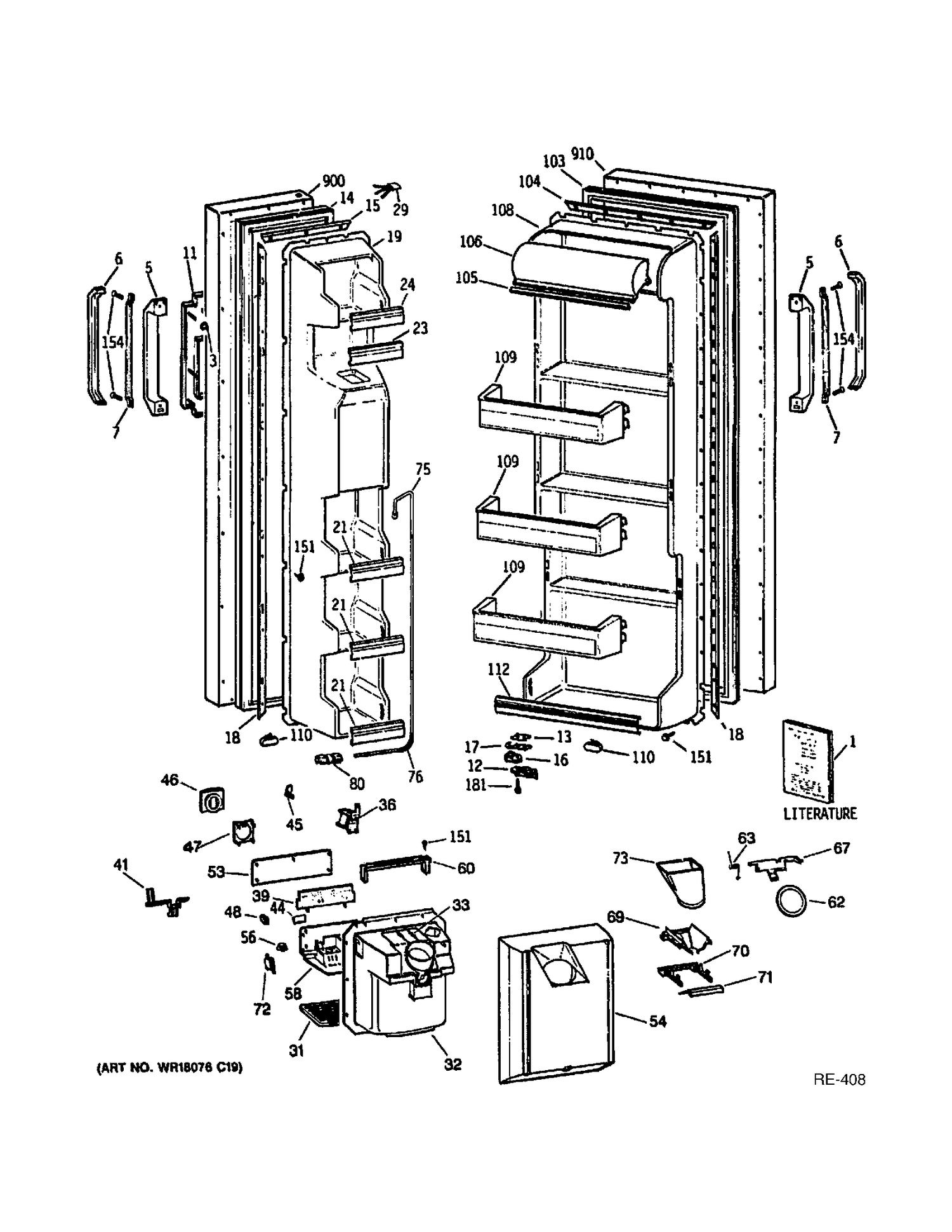DOOR ASSEMBLY Diagram and Parts List for 39571  General Electric Refrigerator