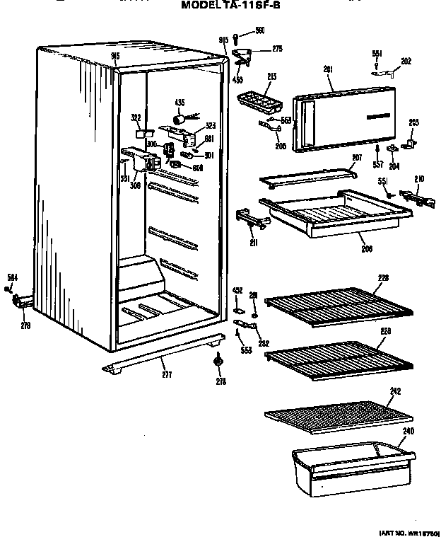 Cabinet Parts Diagram and Parts List for TA11SFB  General Electric Refrigerator