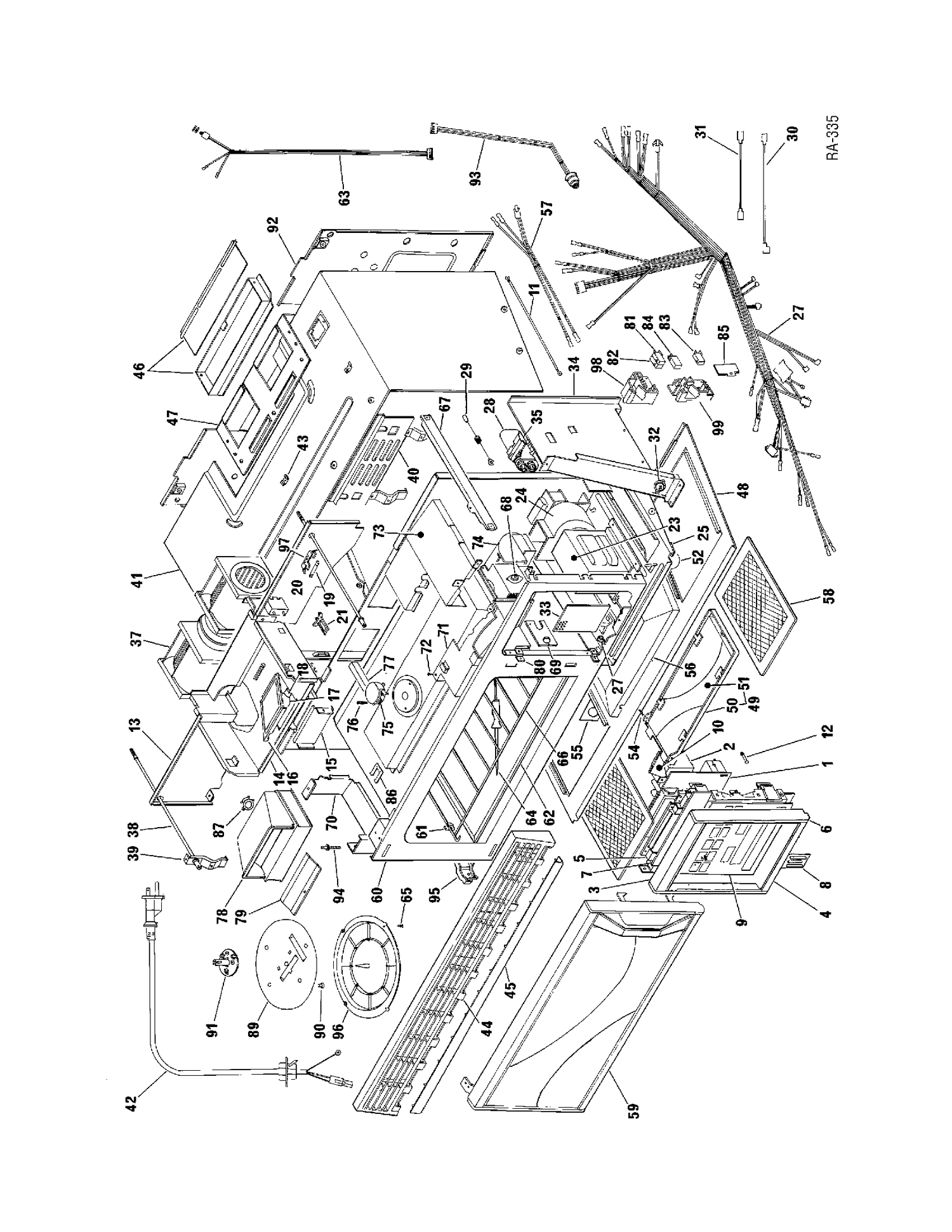 BODY PARTS Diagram and Parts List for JW535-3  General Electric Microwave
