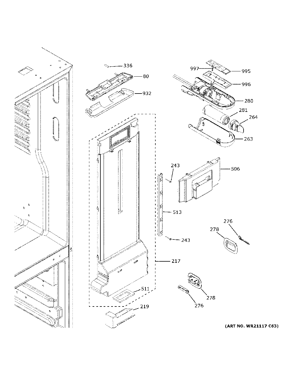 Fresh food section Diagram and Parts List for GYE18JBLNFTS  General Electric Refrigerator