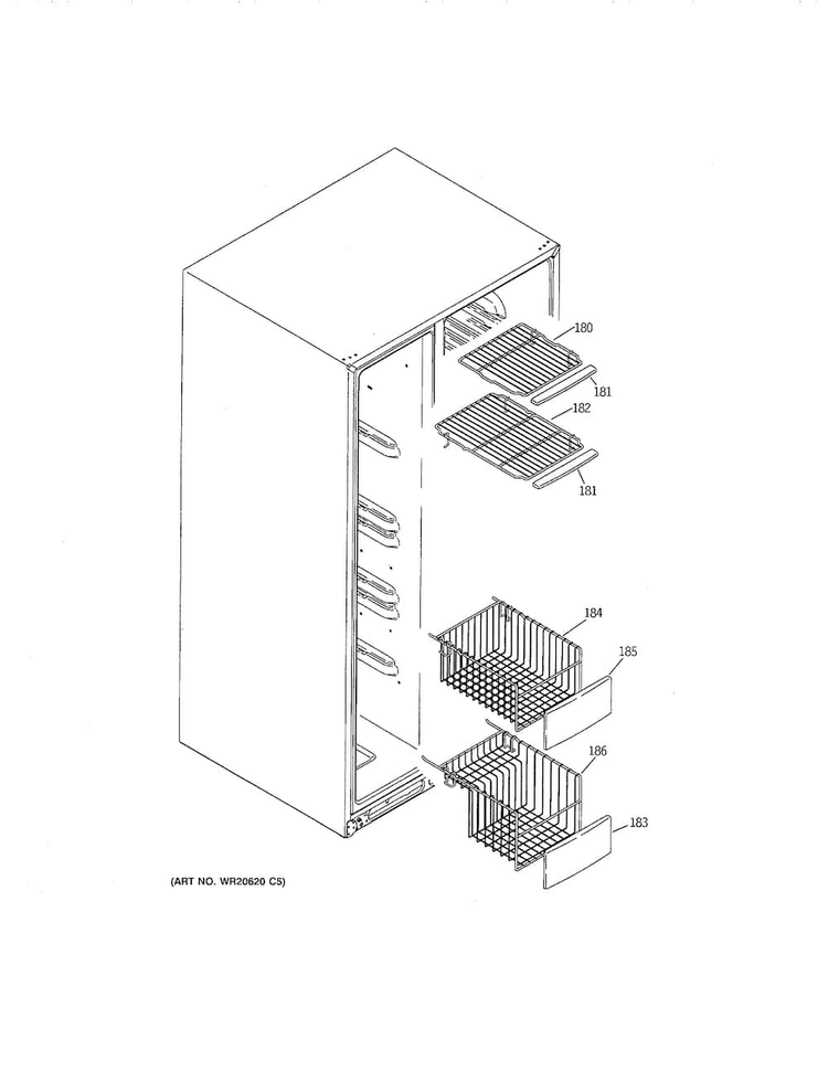 Freezer Shelves Diagram and Parts List for GSE26HMECHES  General Electric Refrigerator