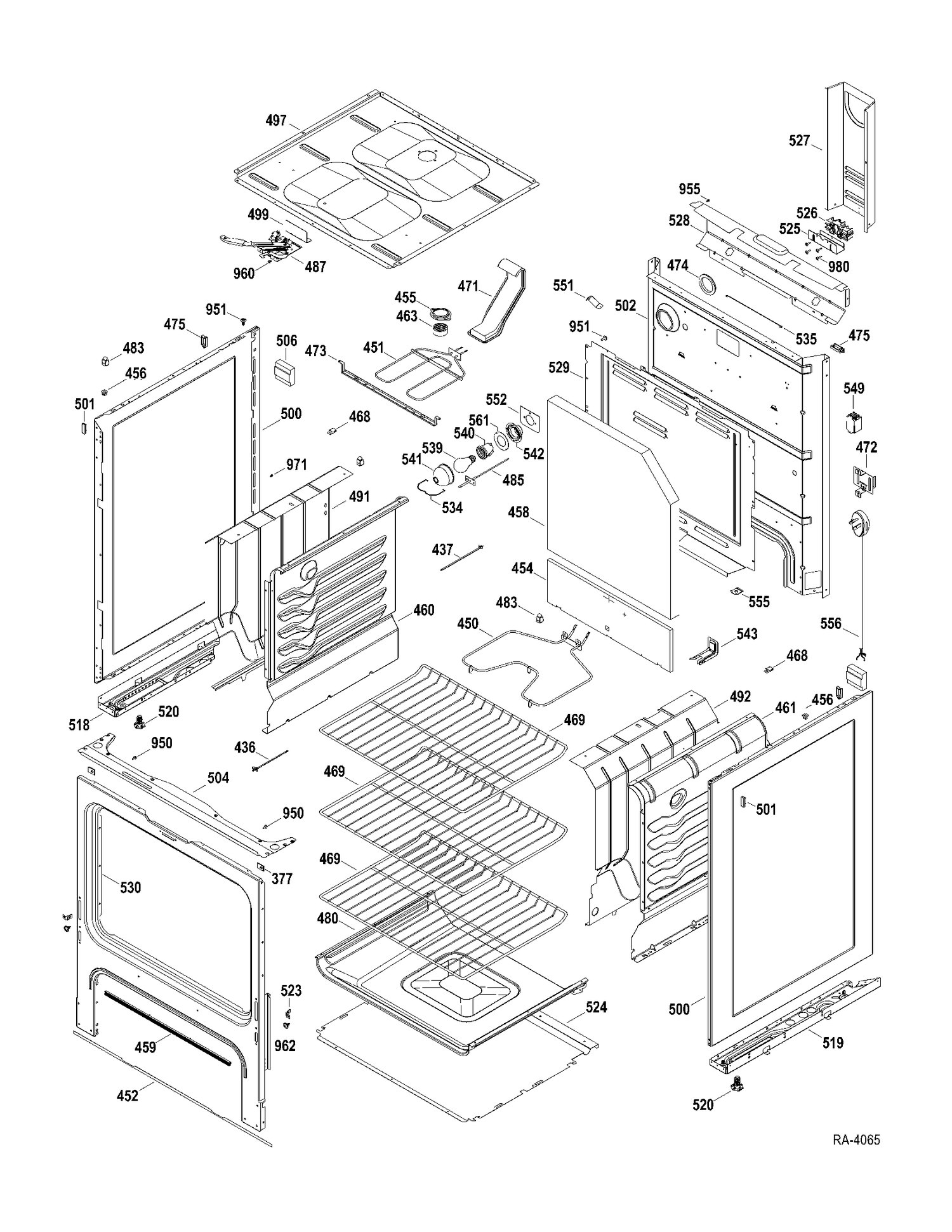BODY PARTS Diagram and Parts List for JCBP63DP2WW  General Electric Range