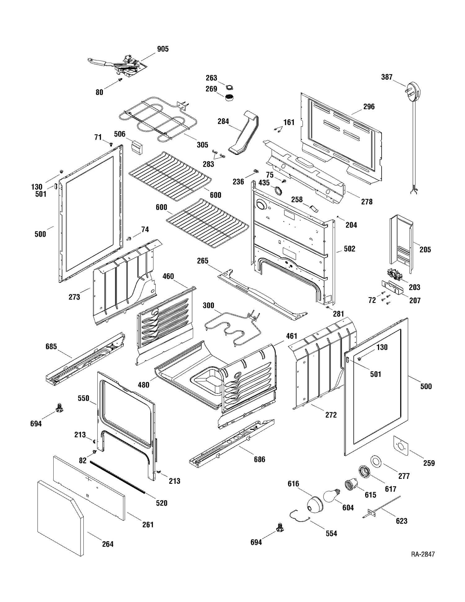BODY PARTS Diagram and Parts List for JCB710SP1SS  General Electric Range