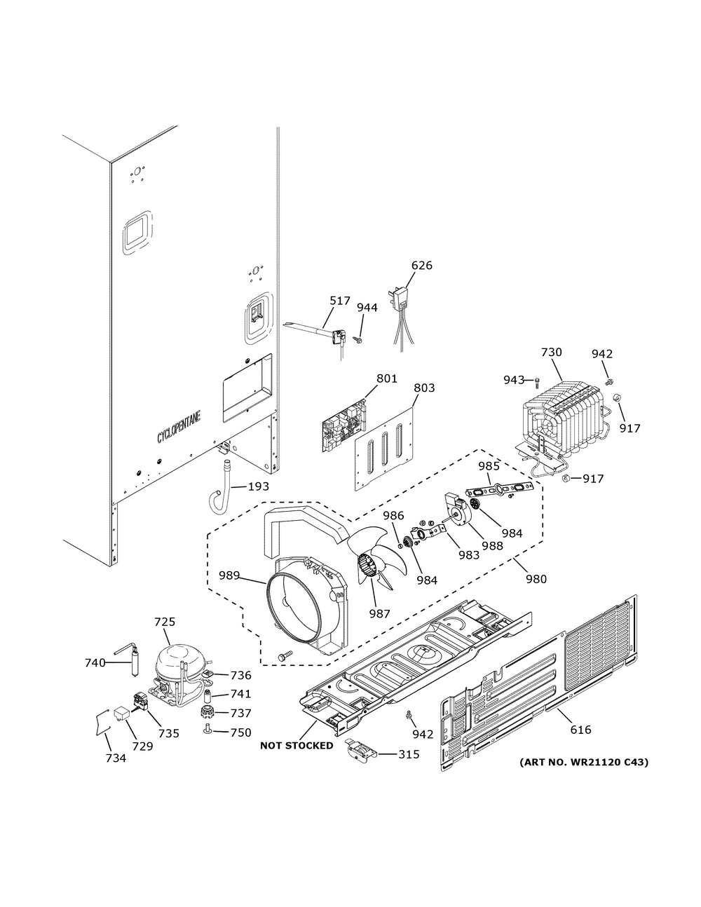 Machine Compartment Diagram and Parts List for GBE21DGKWRBB  General Electric Refrigerator