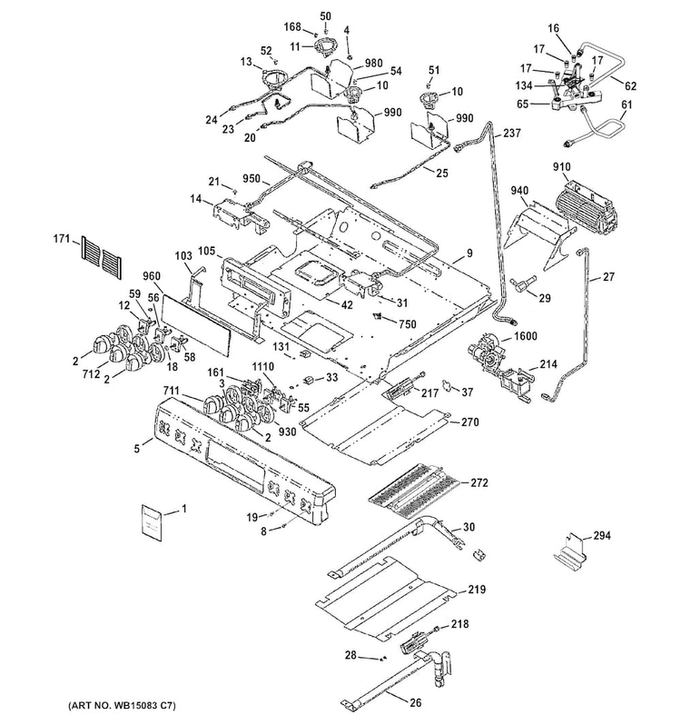Control Panel, Gas & Burner Parts Diagram and Parts List for CGS985SET5SS  General Electric Range