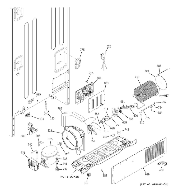 Machine Compartment Diagram and Parts List for PFQS5PJZHSS  General Electric Refrigerator