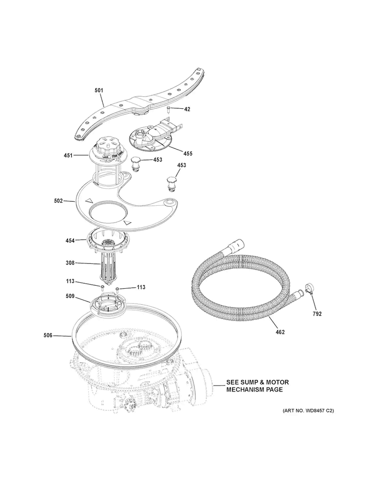 Sump & Filter Assembly Diagram and Parts List for GDF520PGD4BB  General Electric Dishwasher