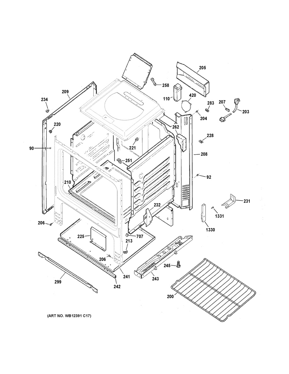 Body Parts Diagram and Parts List for RGBS100DM2WW  General Electric Range