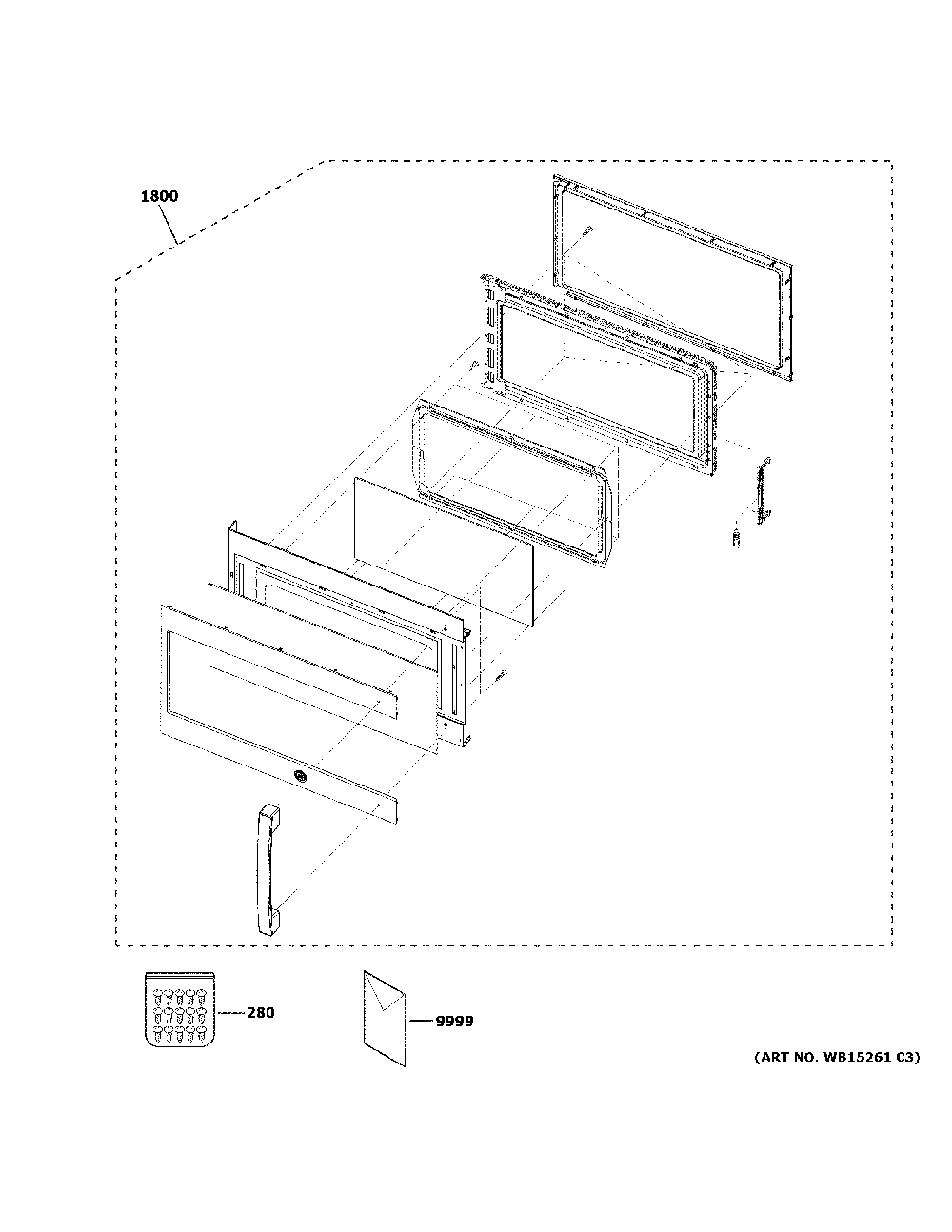 Door Parts Diagram and Parts List for PSA9240SP1SS  General Electric Microwave