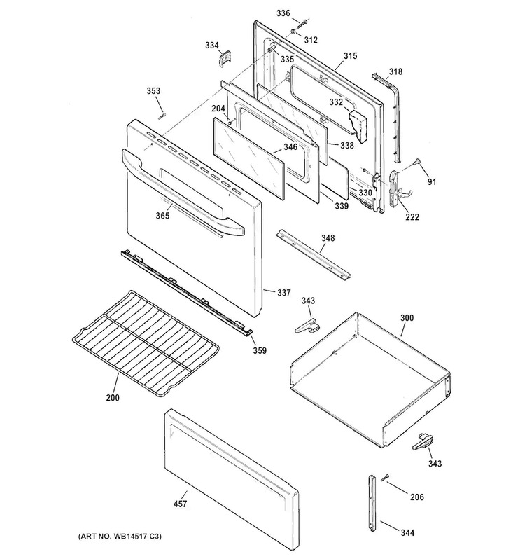 Door & Drawer Parts Diagram and Parts List for RB526DH1WW  Hotpoint Range