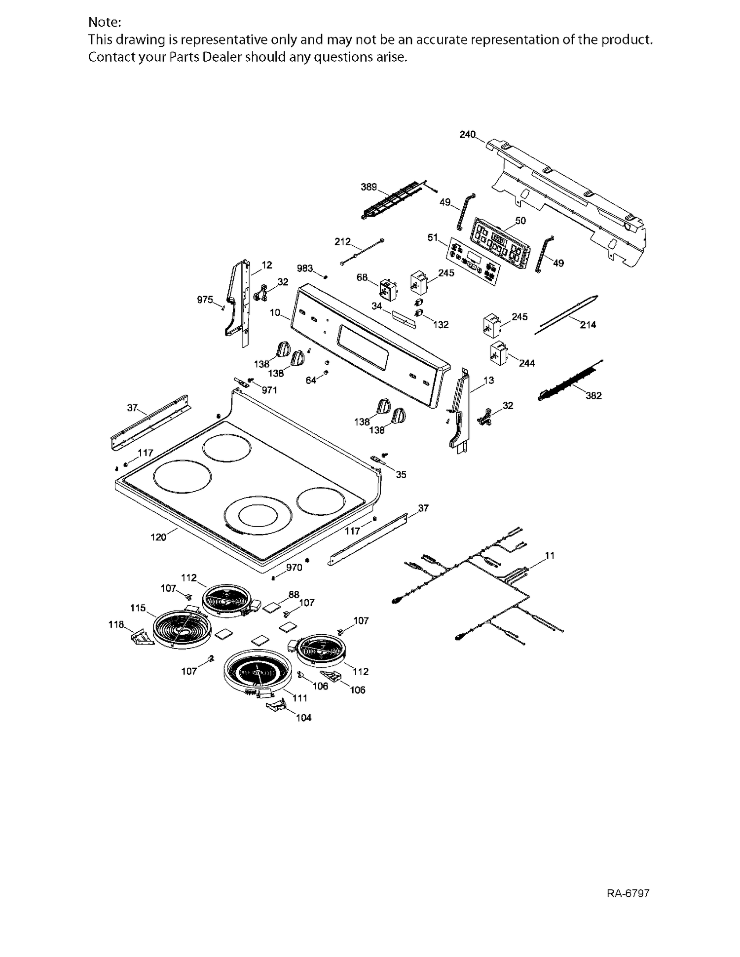 CONTROL PANEL & COOKTOP Diagram and Parts List for JCBS660SK1SS  General Electric Range