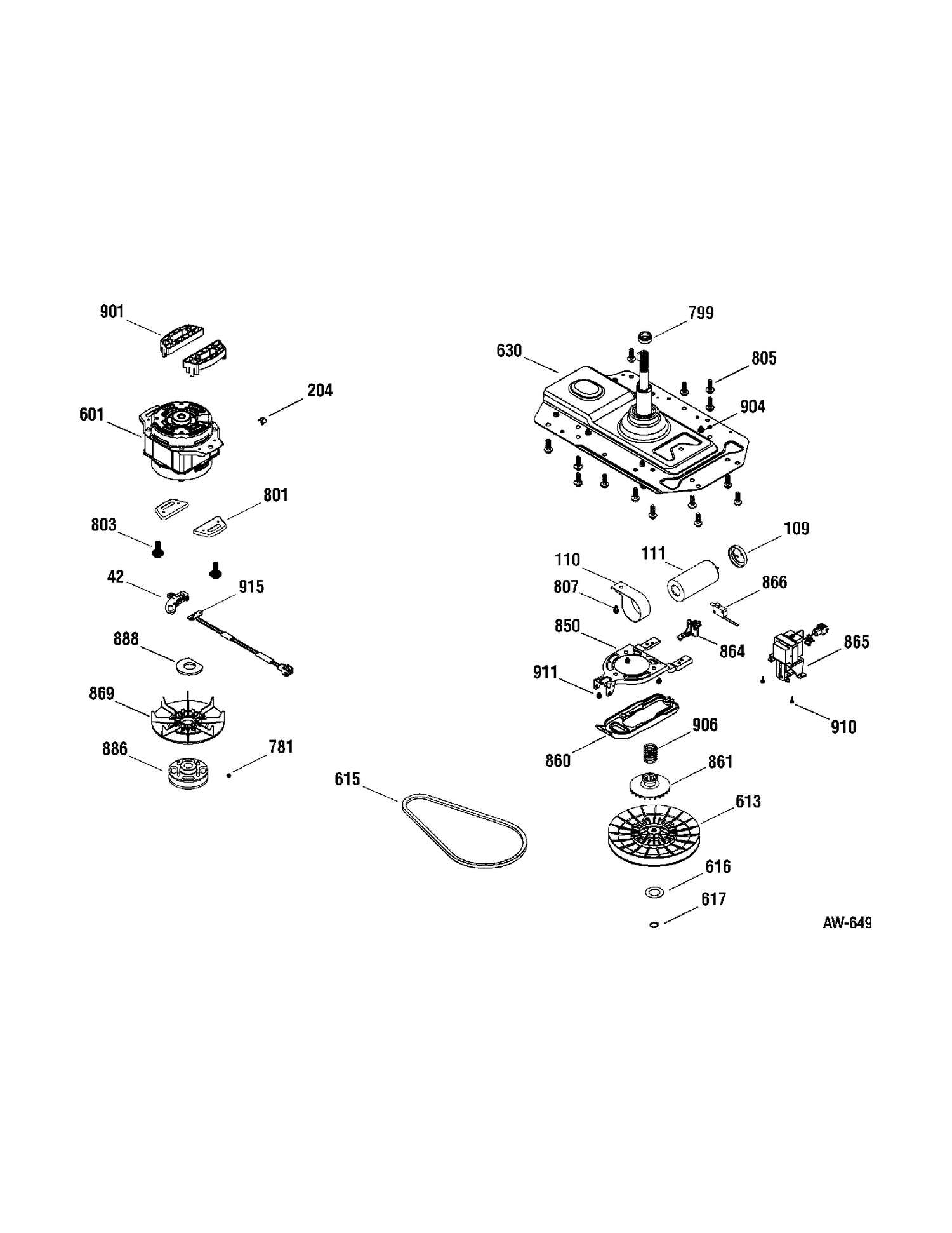 MOTOR & DRIVE Diagram and Parts List for GJXE1065H0WW  General Electric Washer