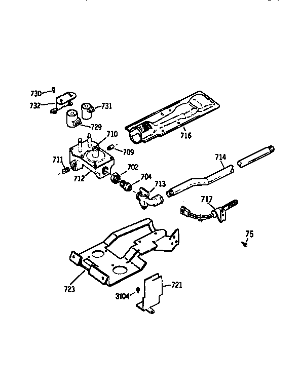 Gas Valve And Burner Assembly Diagram and Parts List for DWXQ473T0WW  General Electric Dryer