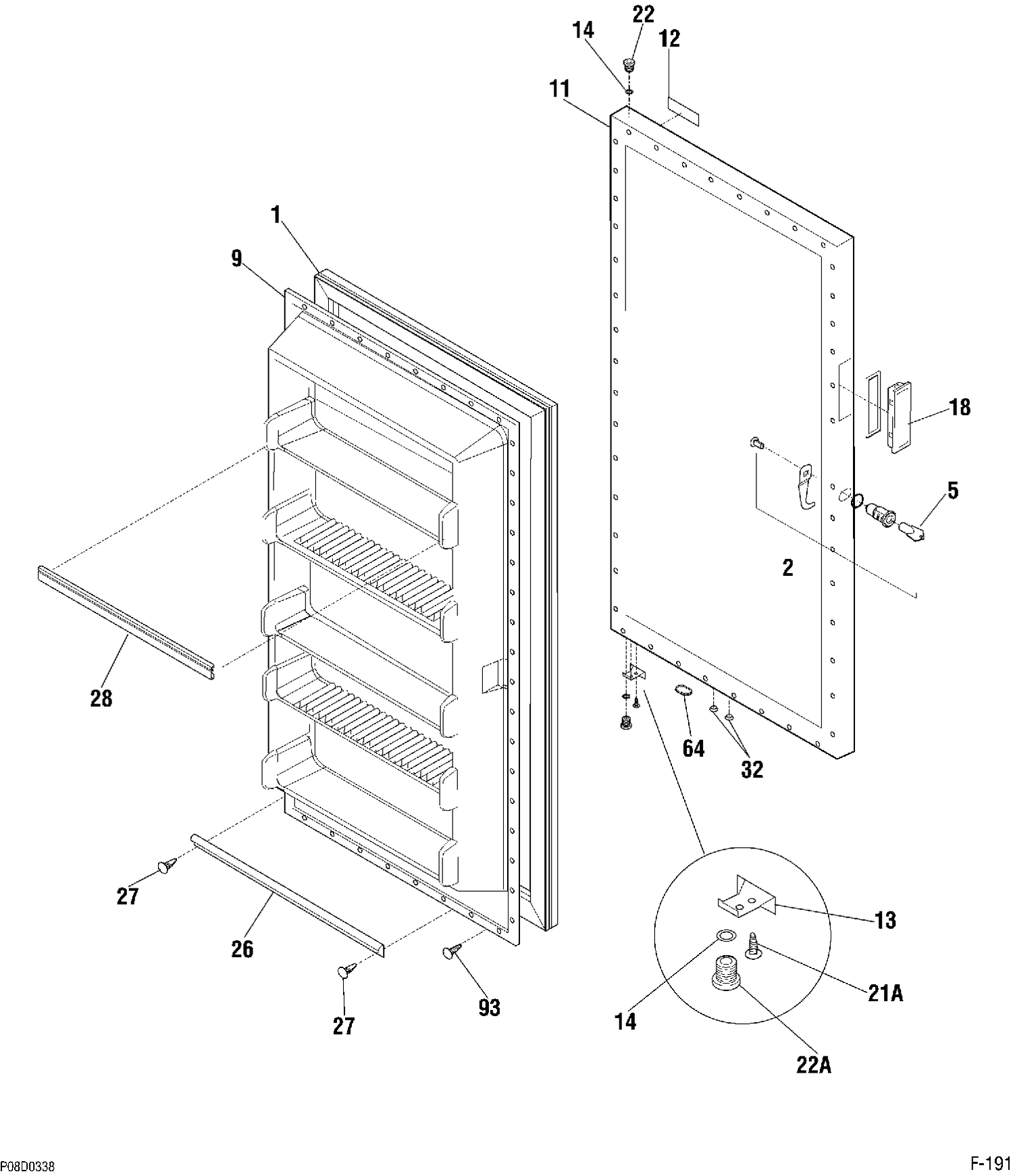 DOOR Diagram and Parts List for 87140-2  General Electric Freezer