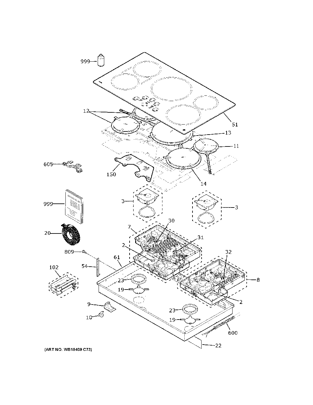 Control Panel And Cooktop Diagram and Parts List for PHP9036DJ7BB  General Electric Cooktop