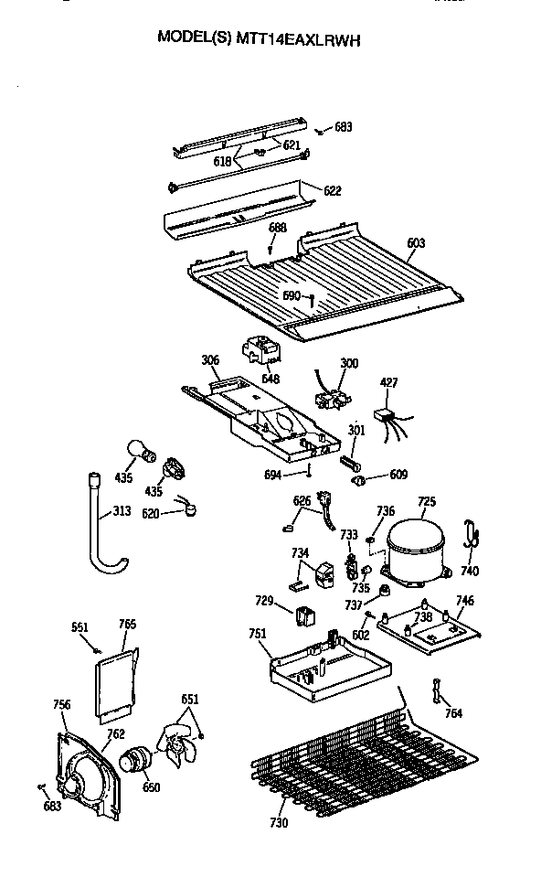 Unit Diagram and Parts List for MTT14EAXLRWH  General Electric Refrigerator