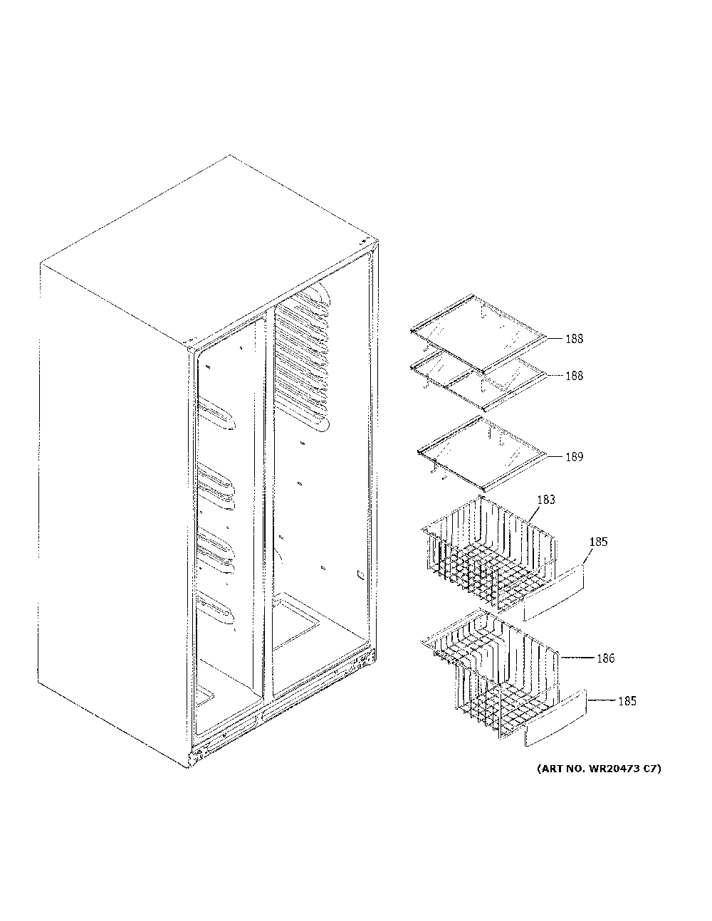 Freezer shelves Diagram and Parts List for GZS22IMNPHES  General Electric Refrigerator
