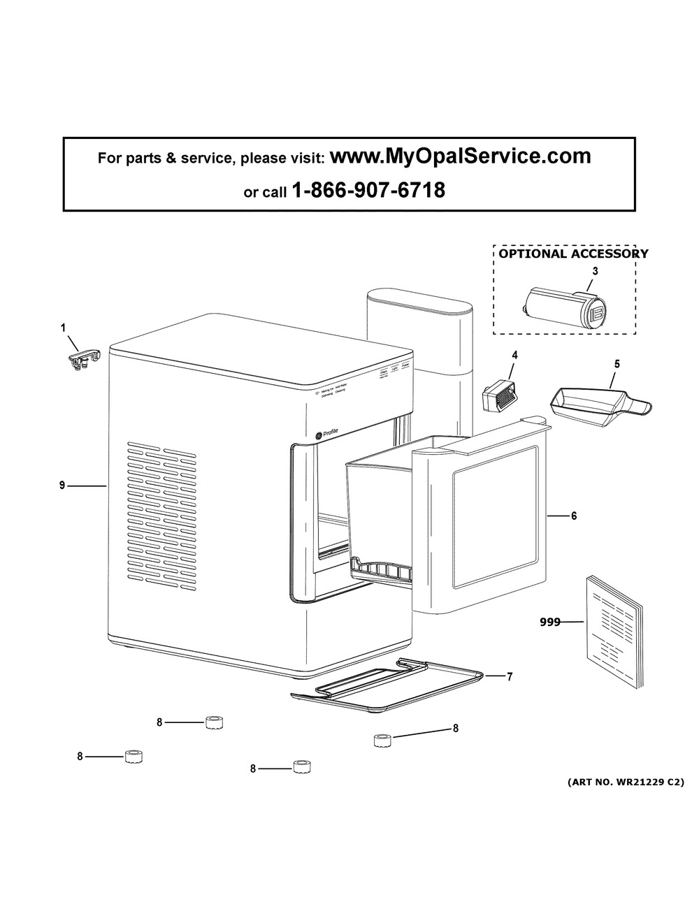 Opal Ice Maker Diagram and Parts List for XPIO13BCBT  General Electric Ice Maker