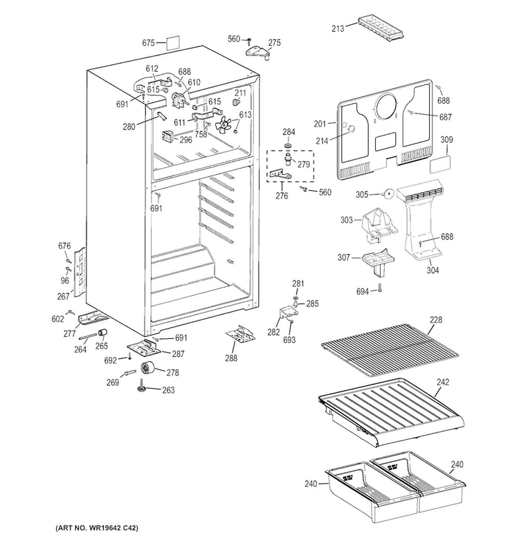 Cabinet Diagram and Parts List for HTR16BBEMRWW  Hotpoint Refrigerator