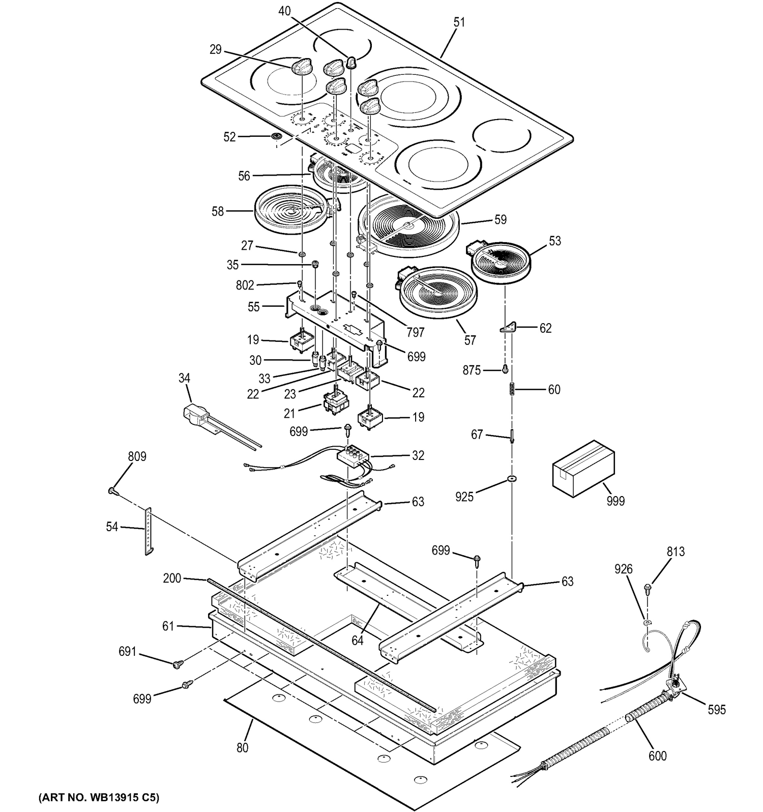 CONTROL PANEL & COOKTOP Diagram and Parts List for CP650ST2SS  General Electric Cooktop