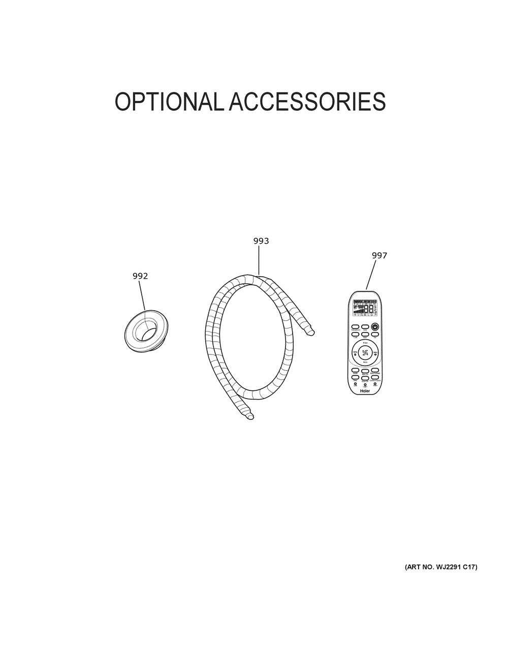 Optional Accessories Diagram and Parts List for ASYW09URDEB1  General Electric Air Conditioner
