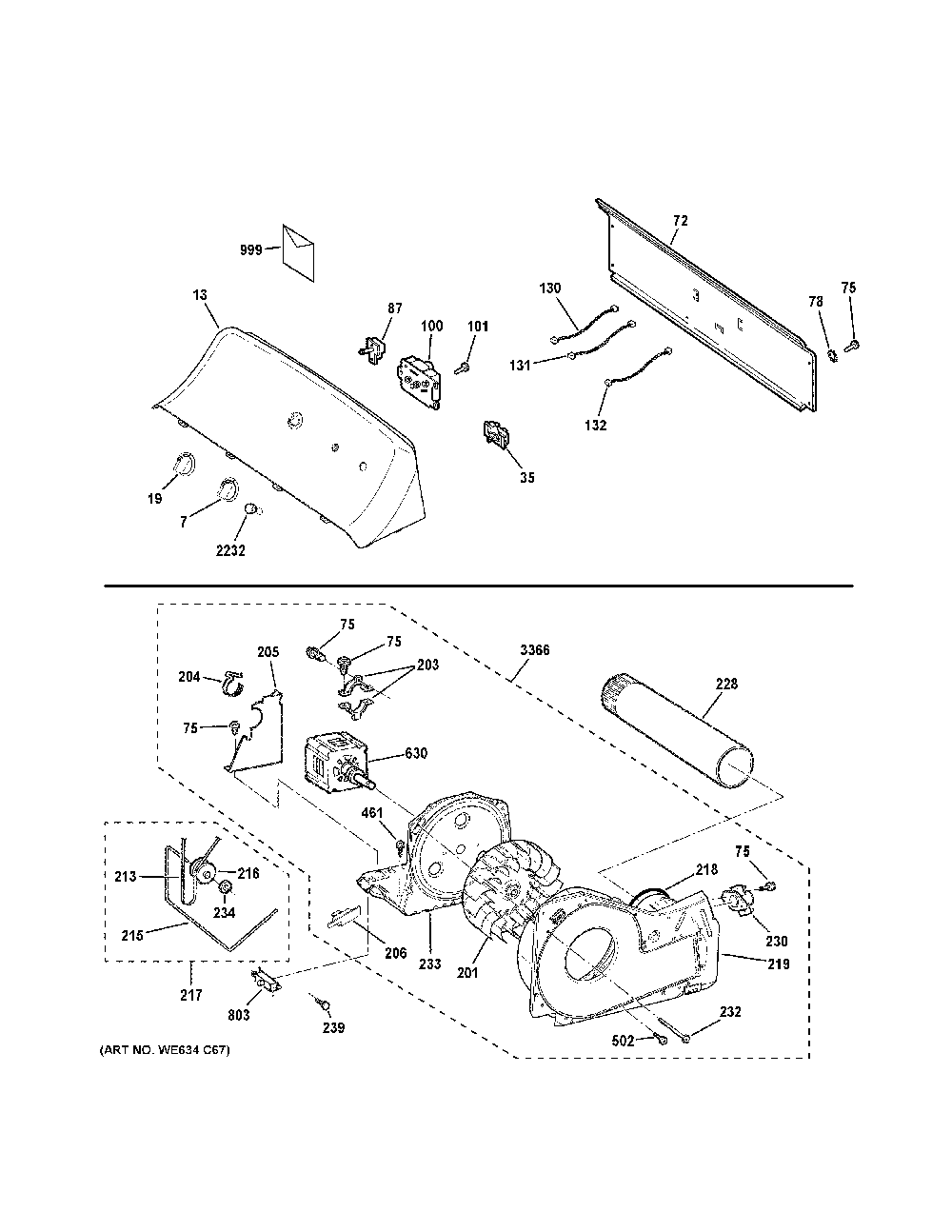 Backsplash, Blower And Motor Assembly Diagram and Parts List for NTX62G8ST0WW  General Electric Dryer