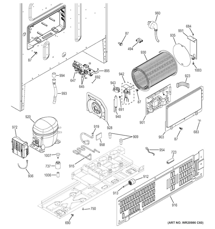 Machine Compartment Diagram and Parts List for CWE23SSHHSS  General Electric Refrigerator