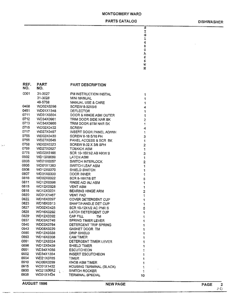 Escutcheon And Door Assy Page 2 Diagram and Parts List for SIG1480A66WH  General Electric Dishwasher