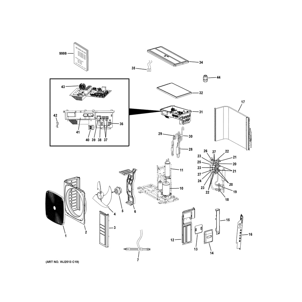 Room Air Conditioner Diagram and Parts List for 3G24AD2BEA1  General Electric Air Conditioner