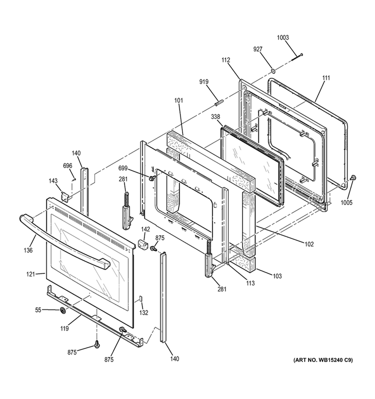 Door Diagram and Parts List for JB690EF4ES  General Electric Range