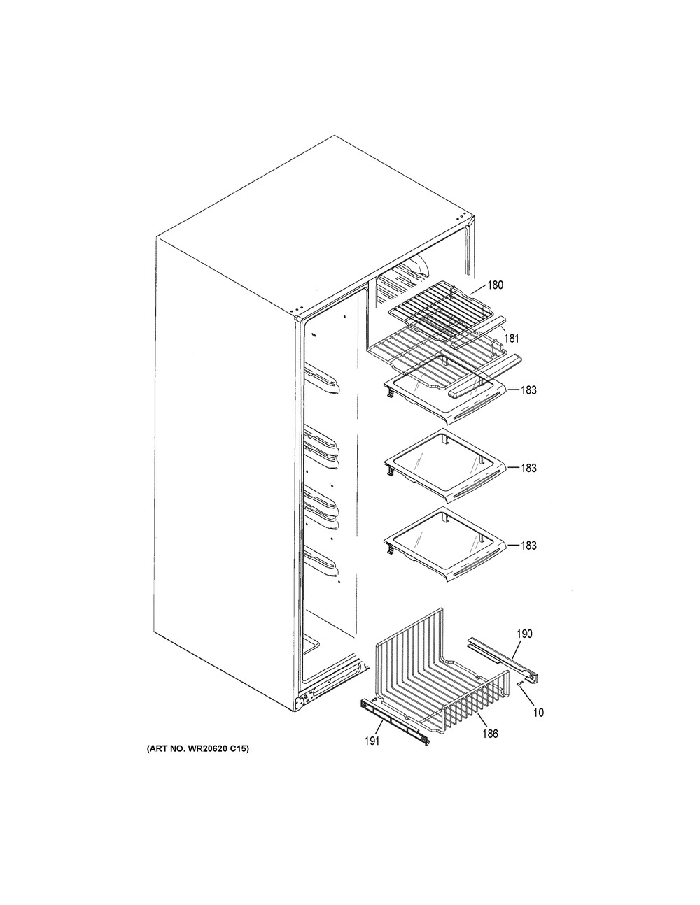 Freezer Shelves Diagram and Parts List for GSS23HGHKCWW  General Electric Refrigerator