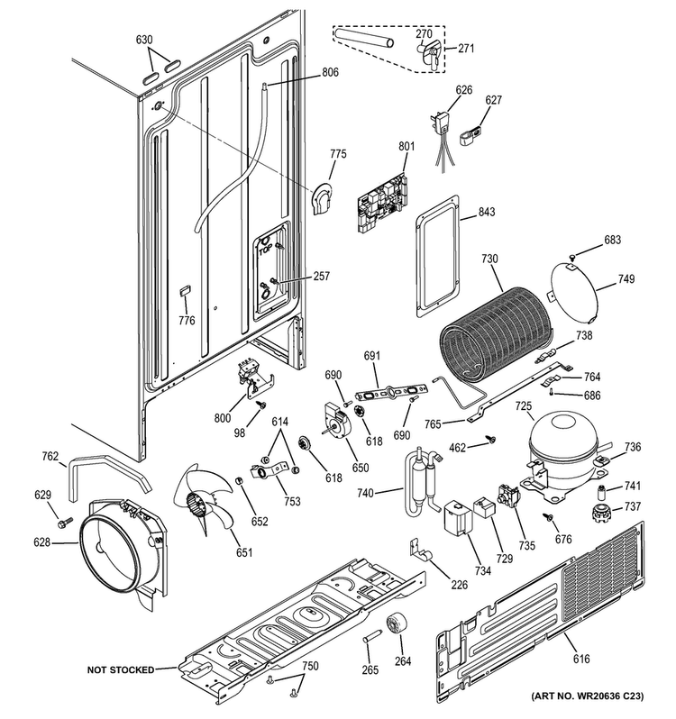 Machine Compartment Diagram and Parts List for GSE25ETHBWW  General Electric Refrigerator